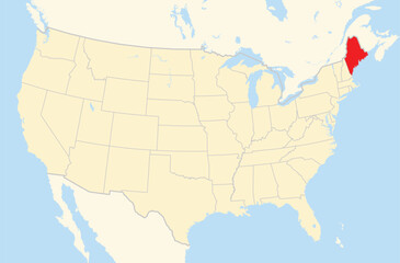 Symbol Map of the State Maine (United States of America) showing the Contiguous United States with the highlighted state