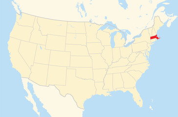 Symbol Map of the State Massachusetts (United States of America) showing the Contiguous United States with the highlighted state