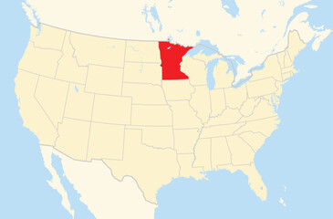 Symbol Map of the State Minnesota (United States of America) showing the Contiguous United States with the highlighted state