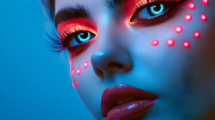 Woman's Face with Neon Makeup and Pink Accents