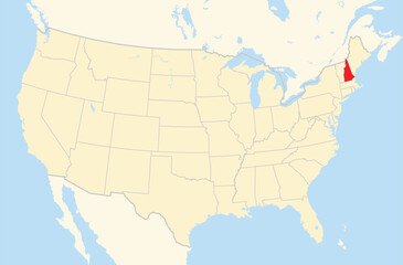 Symbol Map of the State New Hampshire (United States of America) showing the Contiguous United States with the highlighted state