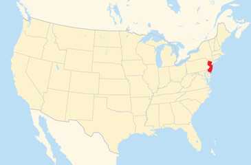 Symbol Map of the State New Jersey (United States of America) showing the Contiguous United States with the highlighted state