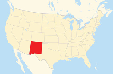 Symbol Map of the State New Mexico (United States of America) showing the Contiguous United States with the highlighted state