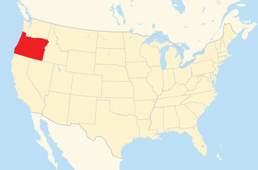 Symbol Map of the State Oregon (United States of America) showing the Contiguous United States with the highlighted state