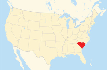 Symbol Map of the State South Carolina (United States of America) showing the Contiguous United States with the highlighted state