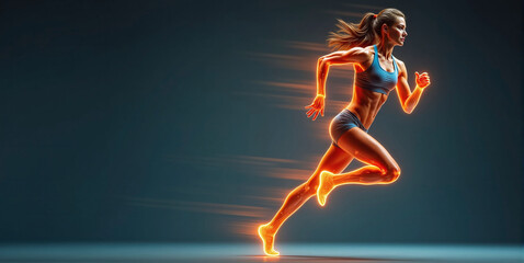Fototapeta premium Female athletes or jogger with insight into the movement structure and highlighted body areas
