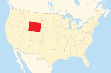 Symbol Map of the State Wyoming (United States of America) showing the Contiguous United States with the highlighted state