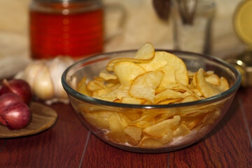 Keripik Singkong or Cassava Chips is a Indonesian traditional snack on a Served in Bowl