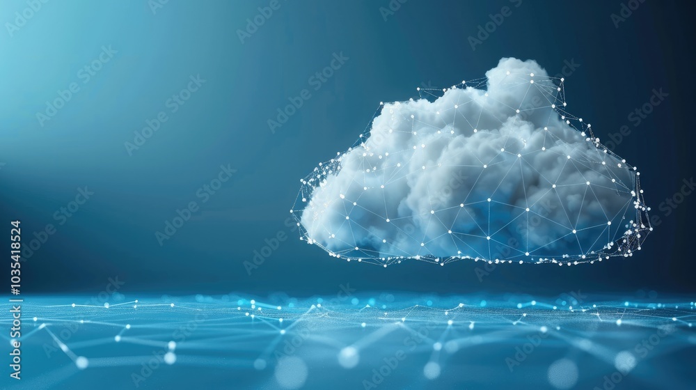 Poster a cloud technology with network connection, blue background, digital data, and internet concept.