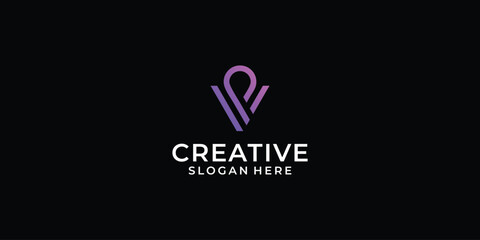 creative letter v and map logo
