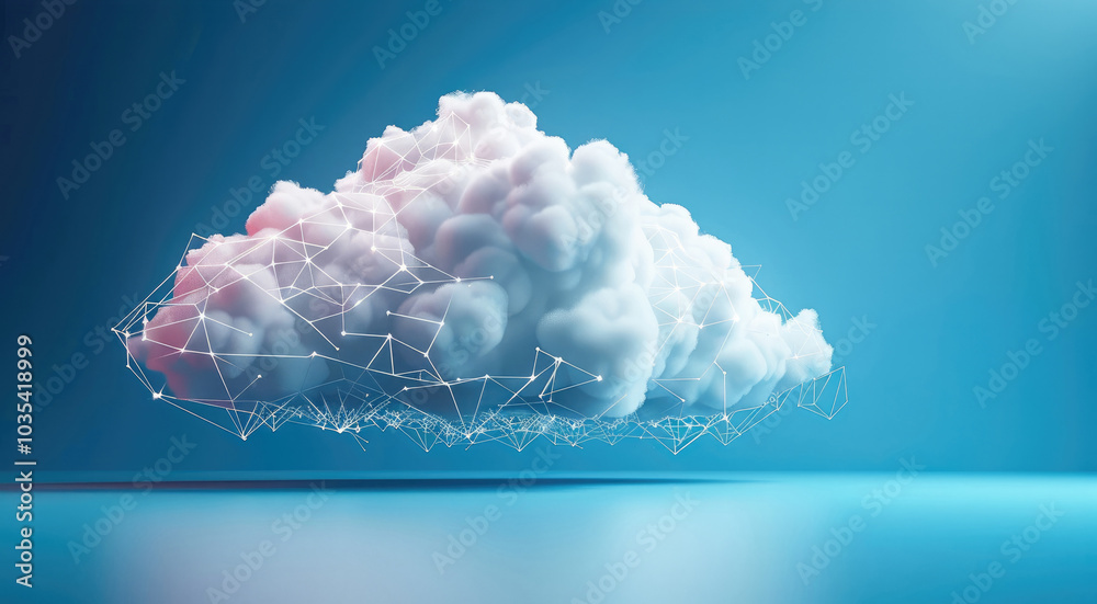 Poster a cloud technology with network connection, blue background, digital data, and internet concept.