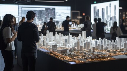 Urban planning model showcasing sustainable city design with focus on green infrastructure.