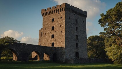 A historic archer tower on a windswept hill