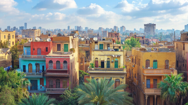 Cairo, Egypt - View of vintage buildings in Zamalek, showcasing the area's old architecture in an isolated setting