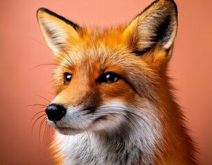 Fototapeta premium A portrait of a young red fox standing on a orange background, showcasing its cute features and wild nature