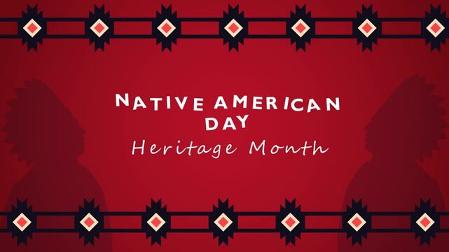 4k animation of a Native American tribe with Tribal Chief elements with unique motifs, and a red background