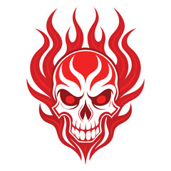 features a red flame skull vector art design