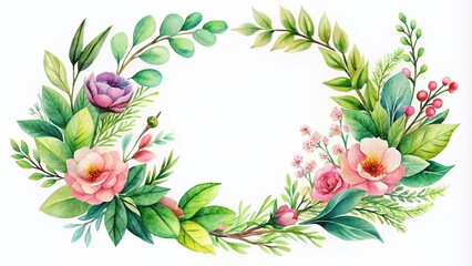 Handdrawn Watercolor Botanical Wreath for Spring Floral Design Elements