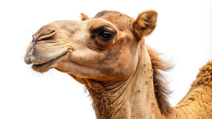 Obraz premium Low angle view of a camel bicornic bald haircut on a white background
