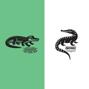 Alligator and Crocodile Vintage Logo Pack for Food and Restaurant Branding, Premium Alligator and Crocodile Logo Designs for Steakhouse and Bar Branding.