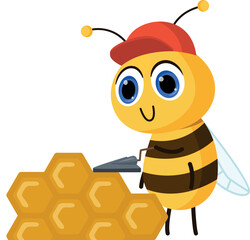 Bee build honeycomb. Cartoon honey production icon