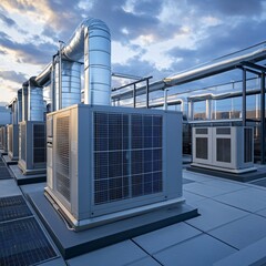 Rooftop Air Conditioning Units Under Cloudy Sky