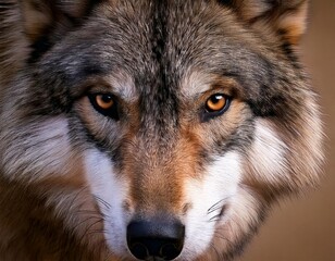 Obraz premium A striking portrait of a gray wolf, showcasing its wild, majestic features and captivating gaze