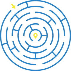 Round labyrinth puzzle. Blue line maze way