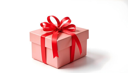 Obraz premium Red gift box with red bow isolated on white background. Gift box background