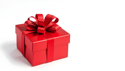 Obraz premium Red gift box with red bow isolated on white background. Gift box background