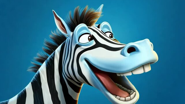 A smiling zebra on a blue background