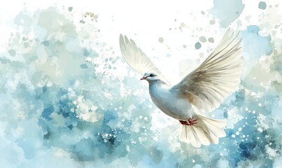 Fototapeta premium Dove of peace on watercolor background with copy space. illustration, Generative AI