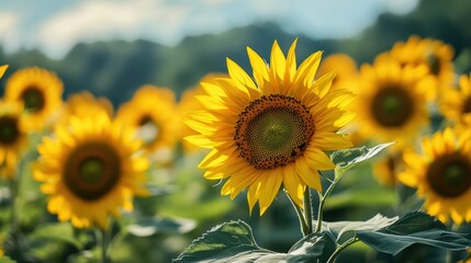 Fototapeta premium A vibrant sunflower field in summer.