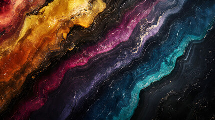 Liquid, colorful marble background in modern art style Blue, Red, Green, Pink, Rose, Black