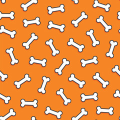 Seamless pattern of collection of outline style white bones scattered on an orange background