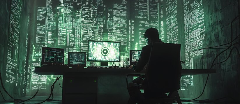 A hacker in a futuristic setting aims to hack passwords and extract sensitive details.