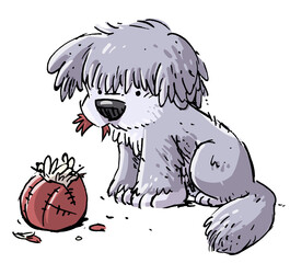 Drawing of a dog biting a ball