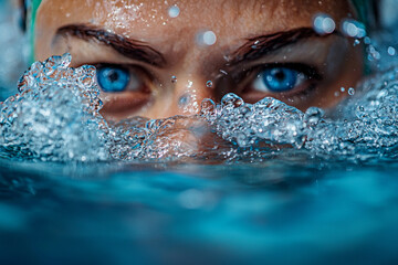 Fototapeta premium Close-up of swimmer breaking the water surface during practice