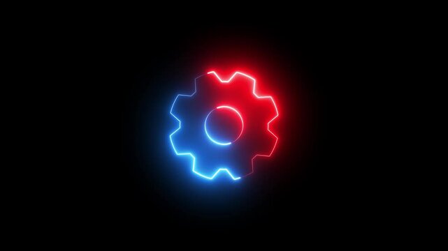 Glowing neon line setting icon with spinning gears icon animated. Technology setting icon concept