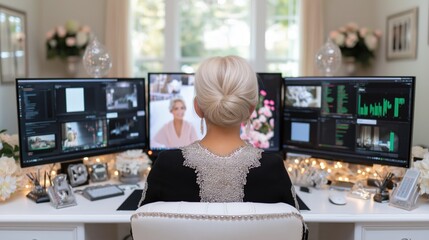 Financial influencer recording content in home studio for online audience engagement