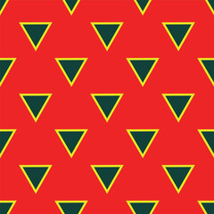 Seamless pattern of black triangles with simple yellow outline on red background