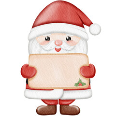 watercolor cute santa claus with christmas notes.