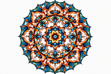 Colorful round ornament featuring floral motifs forming a mandala pattern