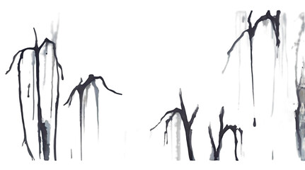 Dripping black trees on a minimalist Halloween landscape