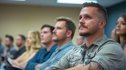 Fototapeta premium A group of veteran students attending a seminar on career development, preparing for their future after graduation