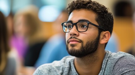 Obraz premium A close-up of a veteran student participating in a campus organization, showcasing leadership and engagement in the school community