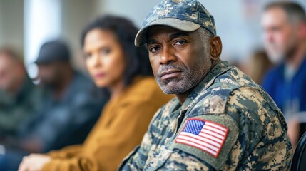 A touching scene where veterans share their stories during a support meeting, fostering connections and healing among peers