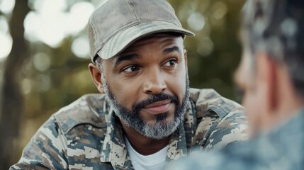 A dedicated volunteer providing counseling to veterans, highlighting the compassionate support available for mental health