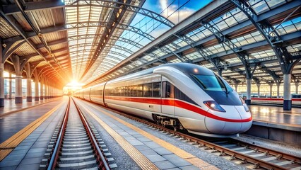 Fototapeta premium high speed commuter train on the railway station