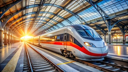high speed commuter train on the railway station